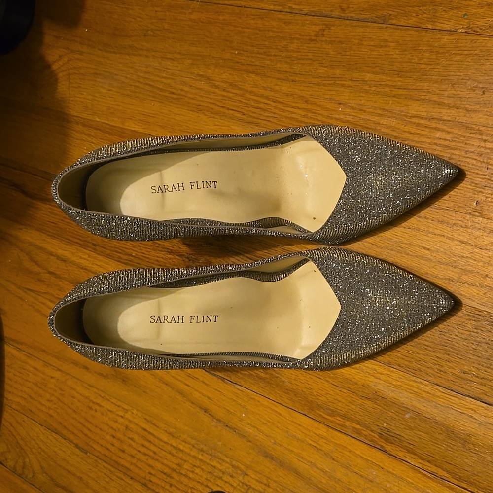 Sarah Flint Gunmetal Lame Heels